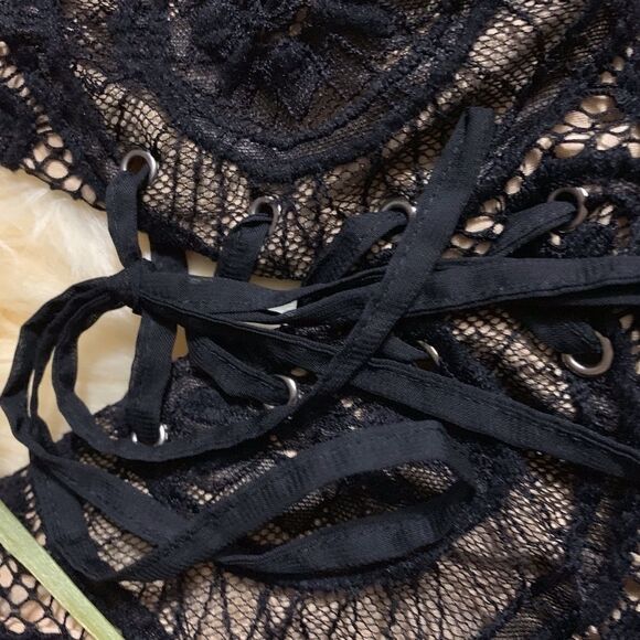 WOMENS BLACK LACE SNAP CROTCH BODY TOP SIZE SMALL - Picture 2 of 5